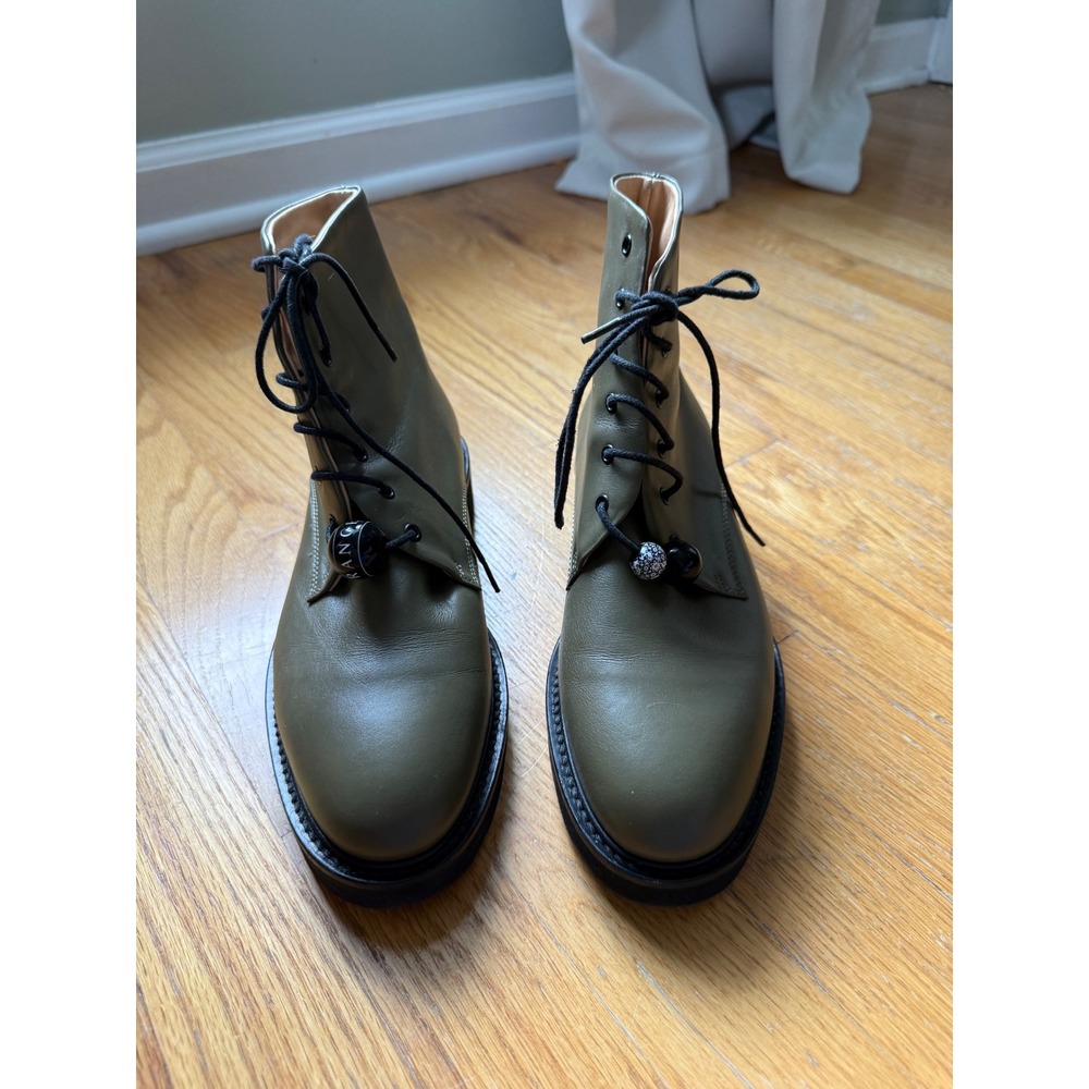Dear Frances Leather Combat Boots 36 US 6 Olive Green Lug Sole Made Italy